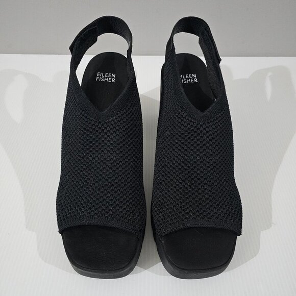NEW Eileen Fisher Cue Sandal 11 Black Stretch Knit Slingback Chunky Platform - Picture 4 of 13
